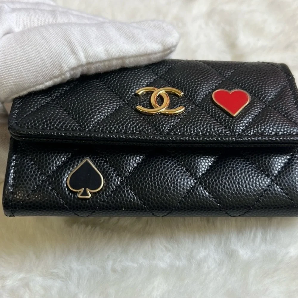 CHANEL Caviar Leather Heart Spade Tri-fold Wallet ♠️ - Picture 11 of 12